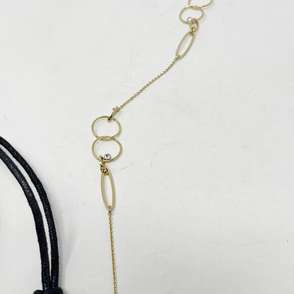 New Ann Taylor Gold Tone Triple Circle Station Necklace Rhinestone Embellishment - Picture 3 of 6